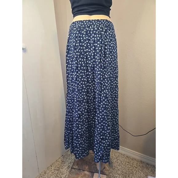Vintage American Eagle Faux Wrap Maxi Skirt Large Floral Pockets - Picture 7 of 8